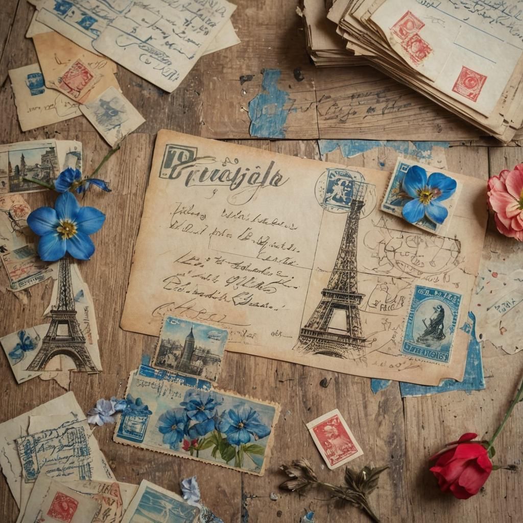 Paris Skyline Postcard Still Life in Oil Painting Style