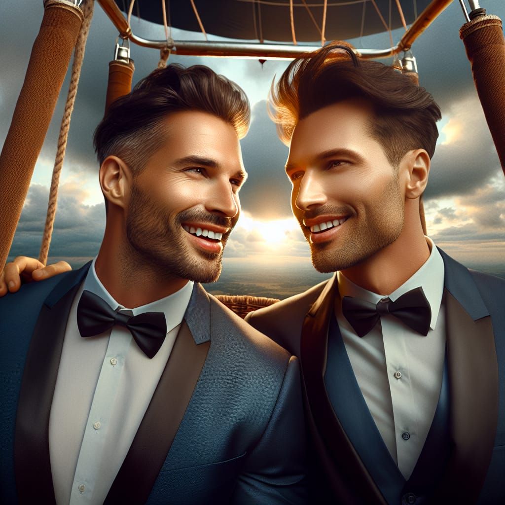 Dramatic Sunset Romance Between Two Handsome Men in a Hot Ai...