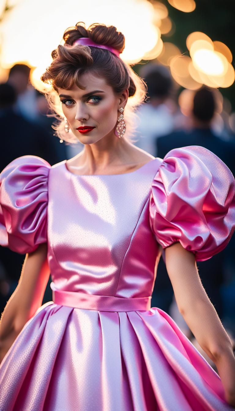Woman in Shiny 80s Prom Dress Photo