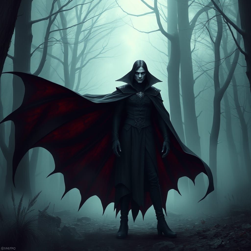 Ethereal Vampire in Dark Gothic Landscape