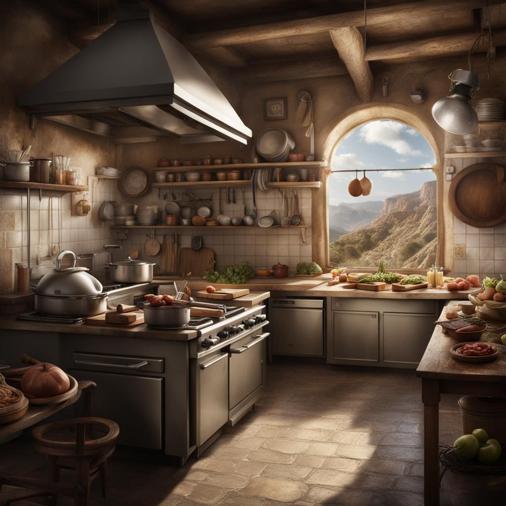 Detailed Matte Painting of a Diverse Cuisine
