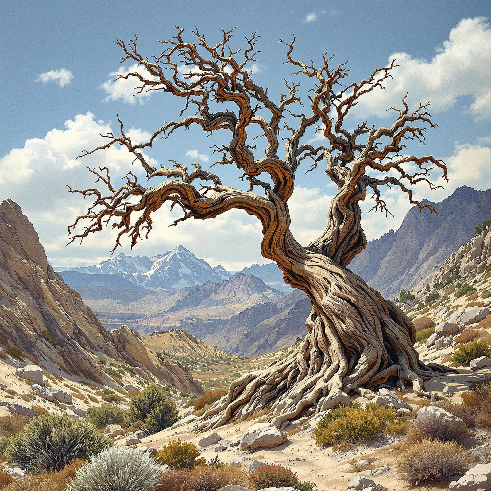 Ancient Bristlecone Pine Tree in Dramatic Alpine Landscape