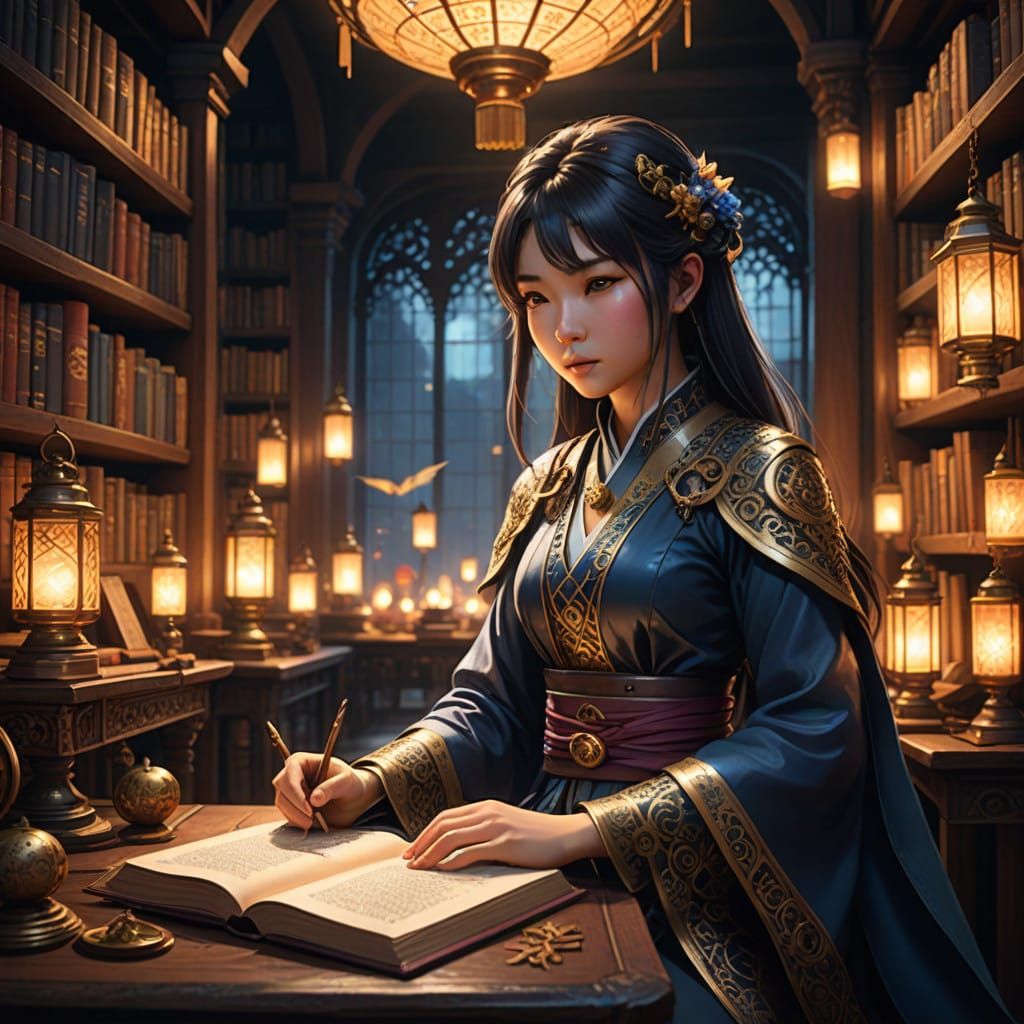 Mystical Asian Sorceress Unveils Ancient Tomes