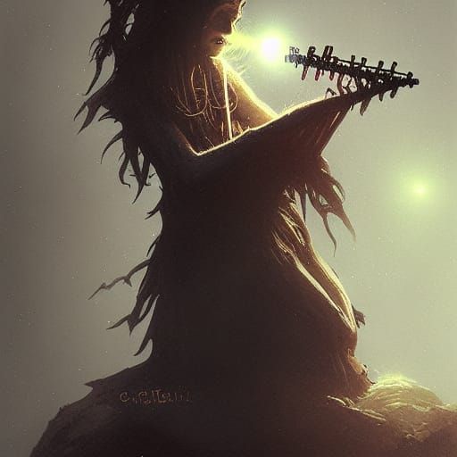Dmt elf playing a flute, fractal, visual, high quality, scar...