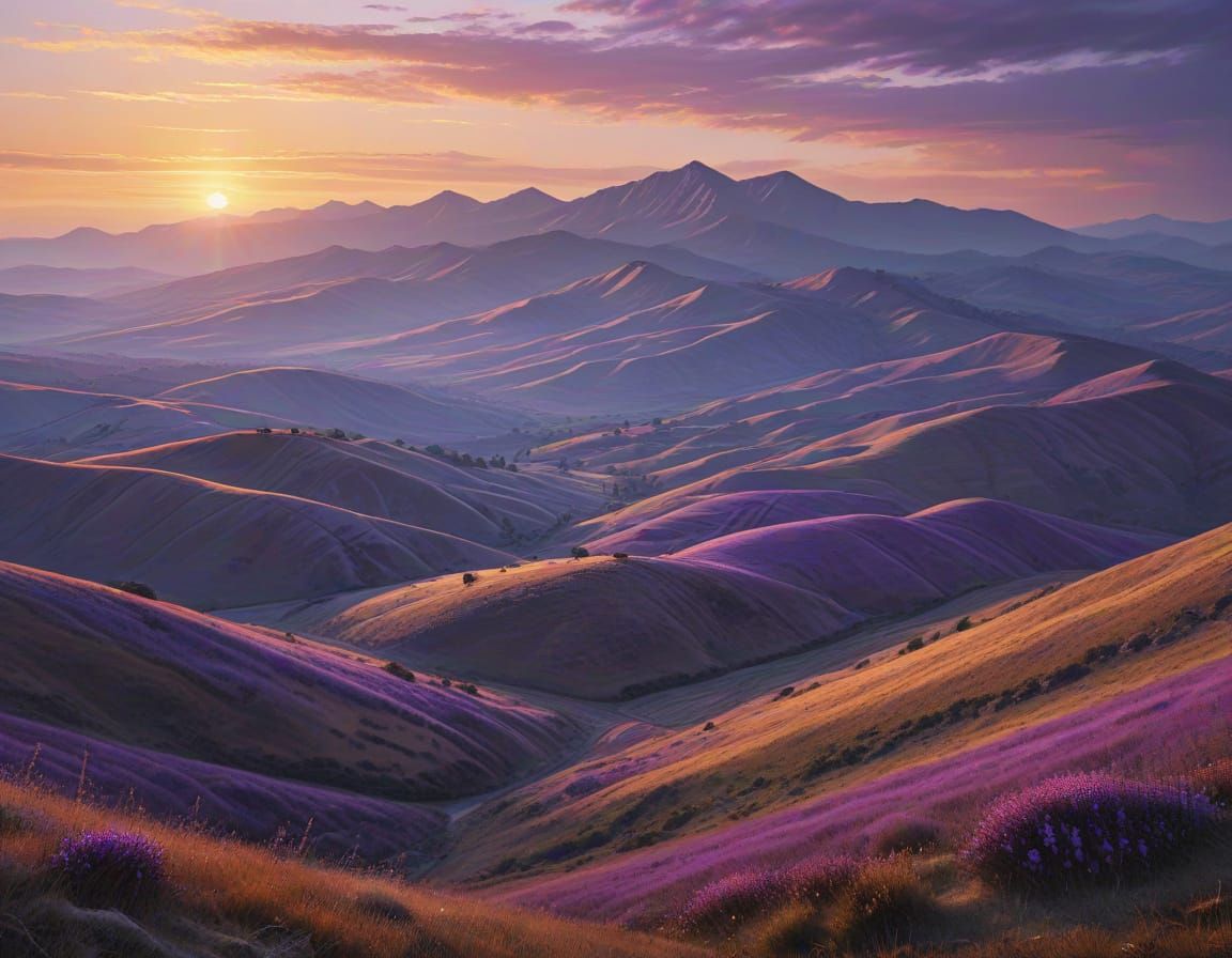 Cobalt Hills at Sunset in Vibrant Oil Painting Style