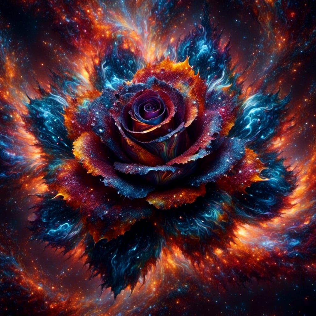 Rainbow Flaming Rose in Dark Sparkle Style