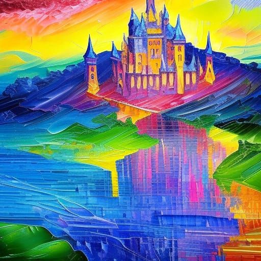 Psychedelic Fantasy Castle in Expressionist Oil Painting