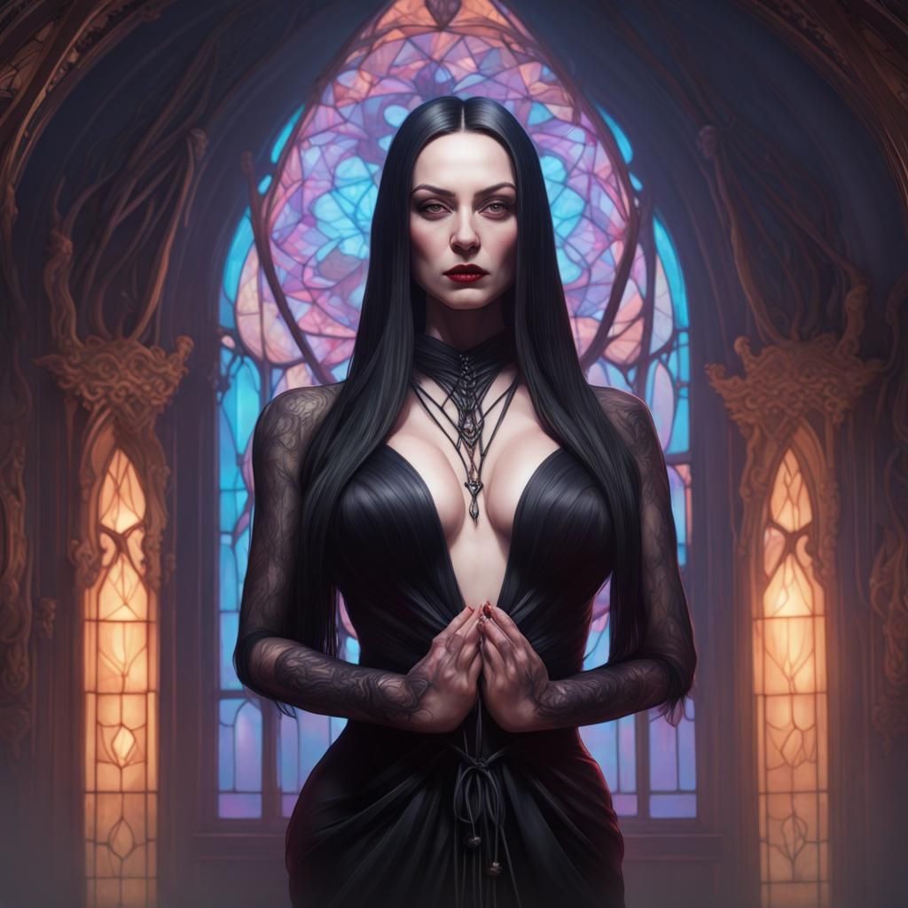 Morticia Addams in Shibari Style, Detailed Portrait