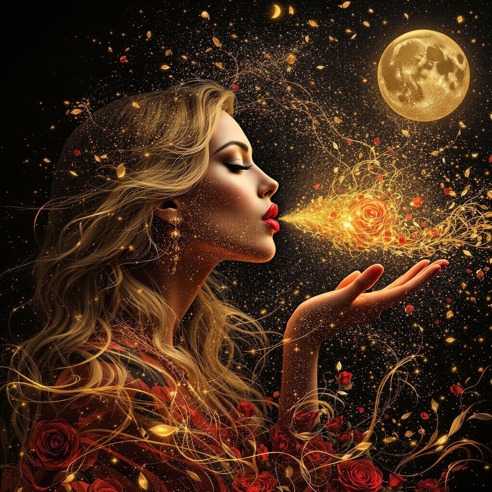 Woman Blowing Kiss Blends Into Surreal Landscape