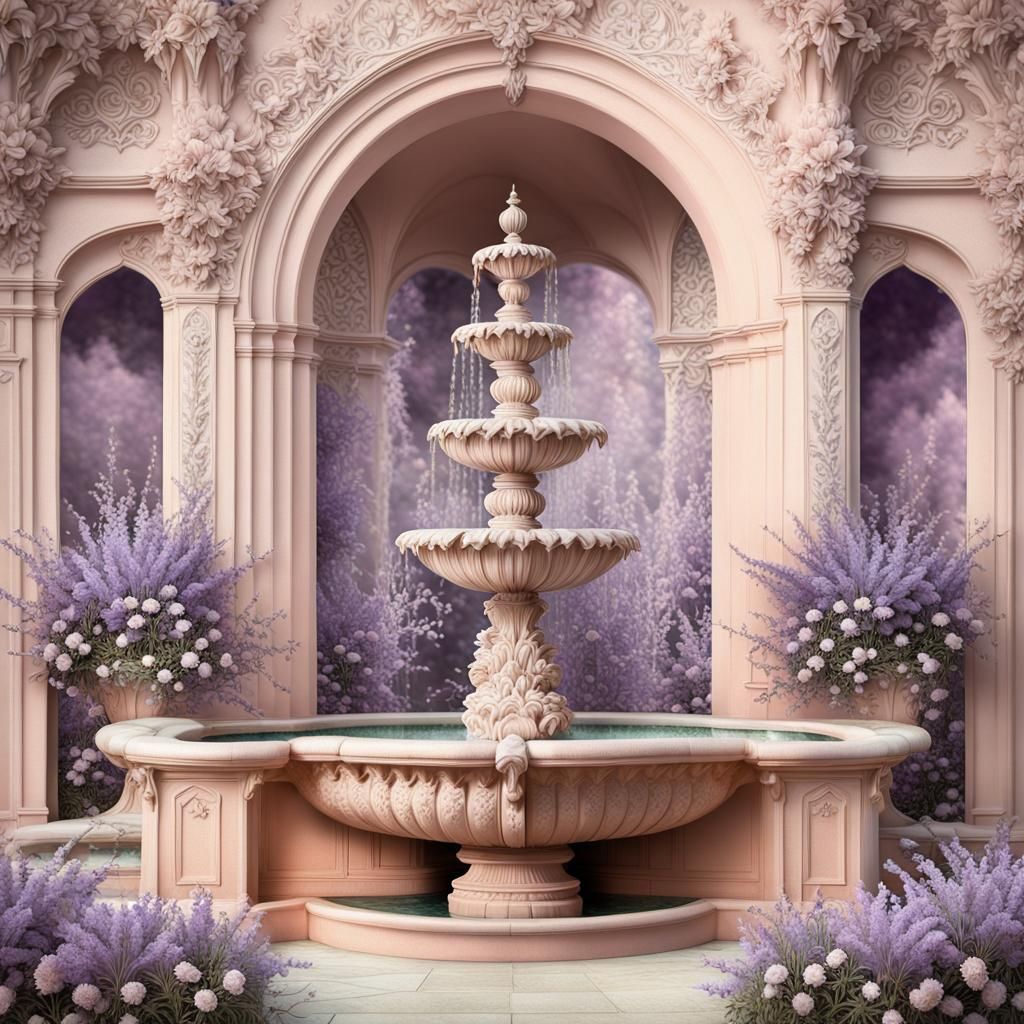 Elegant Royal Fountain with Flora Collage