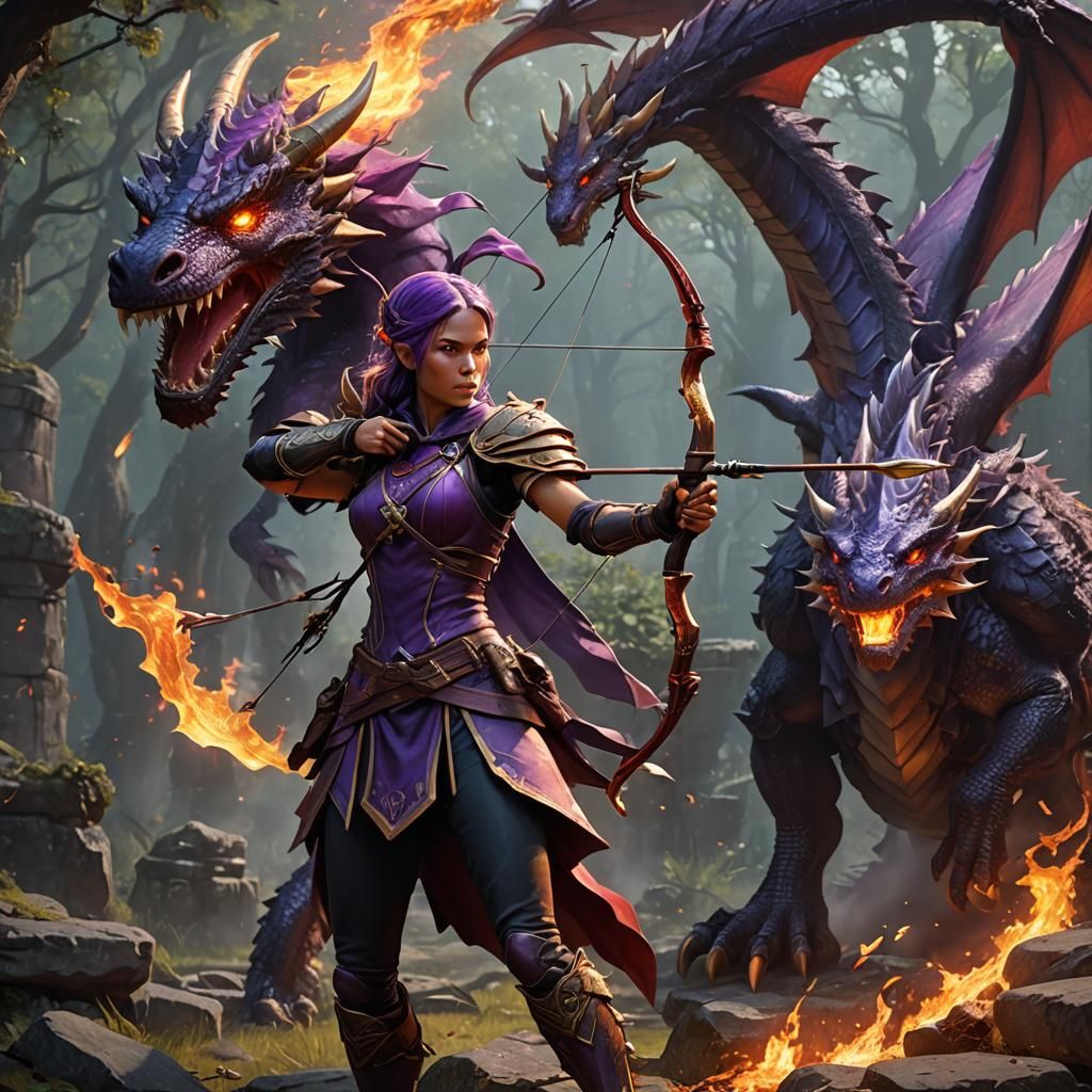 Archer Fires Flaming Arrow in Dark Fantasy Style