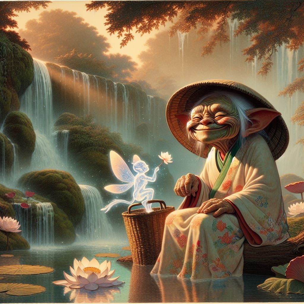 Ukiyo-e Water Spirit Scene with Woman and Gremlin