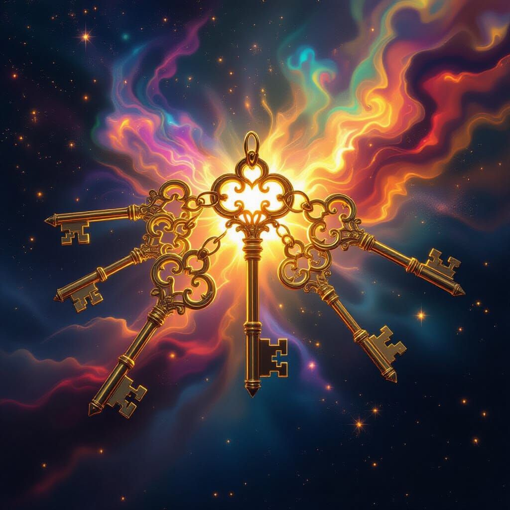 Glowing Golden Keys to Infinite Possibilities in Cosmic Nebu...