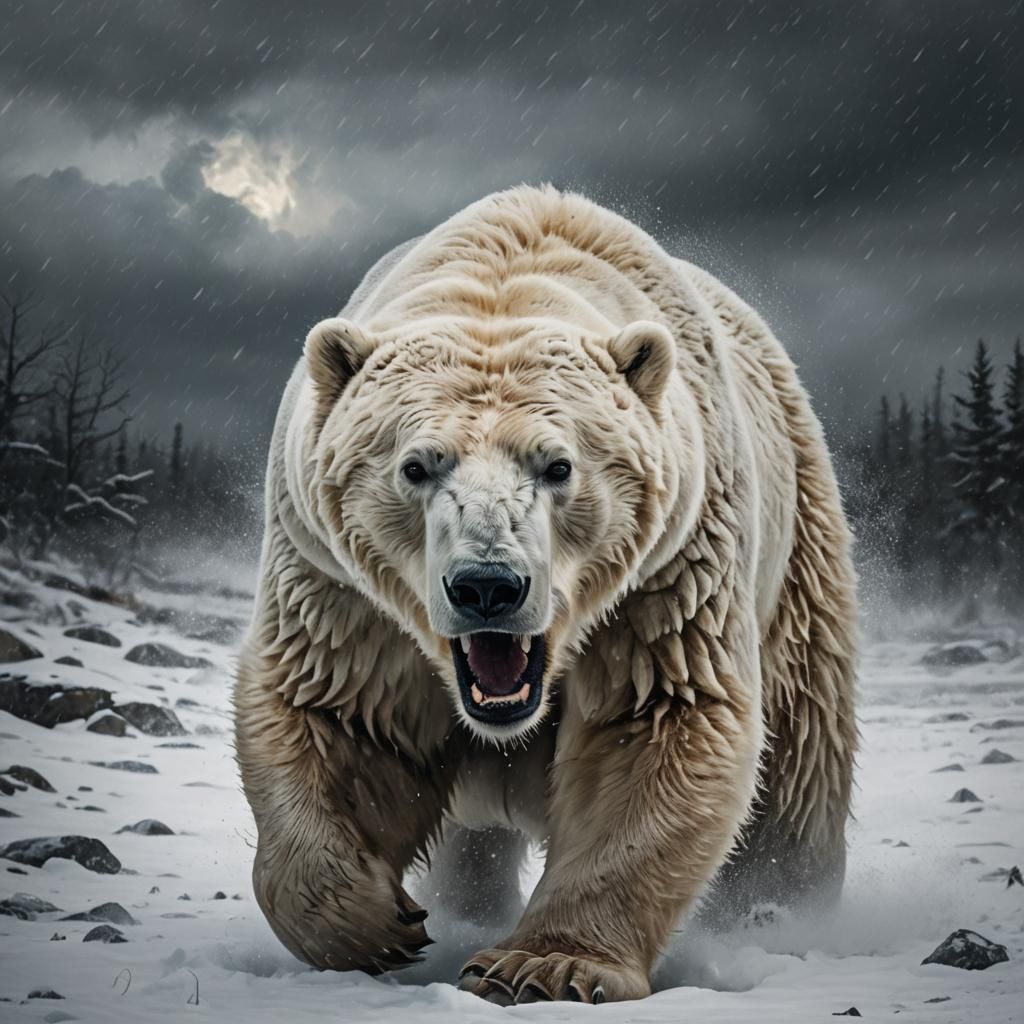 Fierce Polar Bear Emerges from Snowstorm: Digital Art