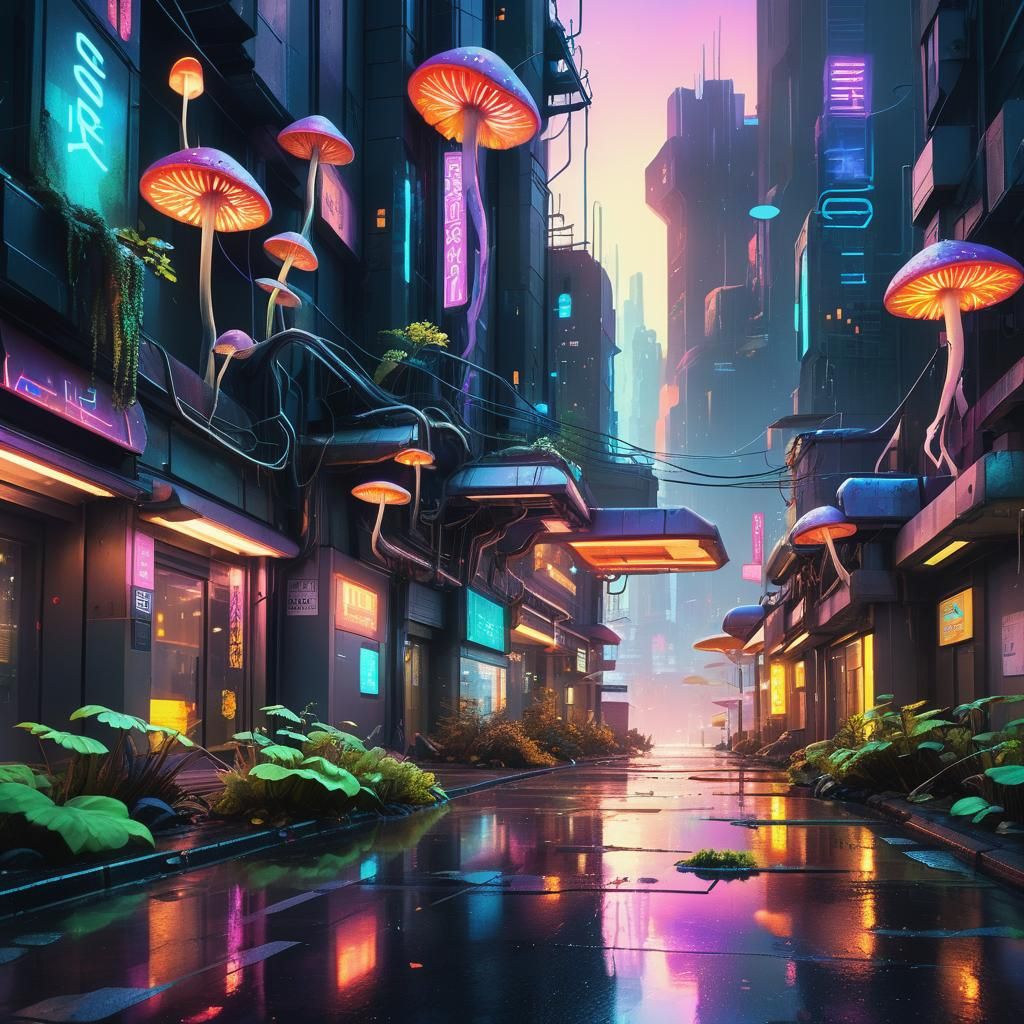 Neon Cityscape with Geometric Architecture, Fantasy Concept ...