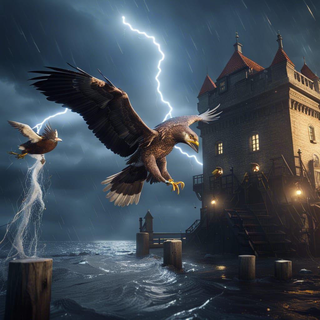 Herring Captures Sea Monster in Stormy Castle