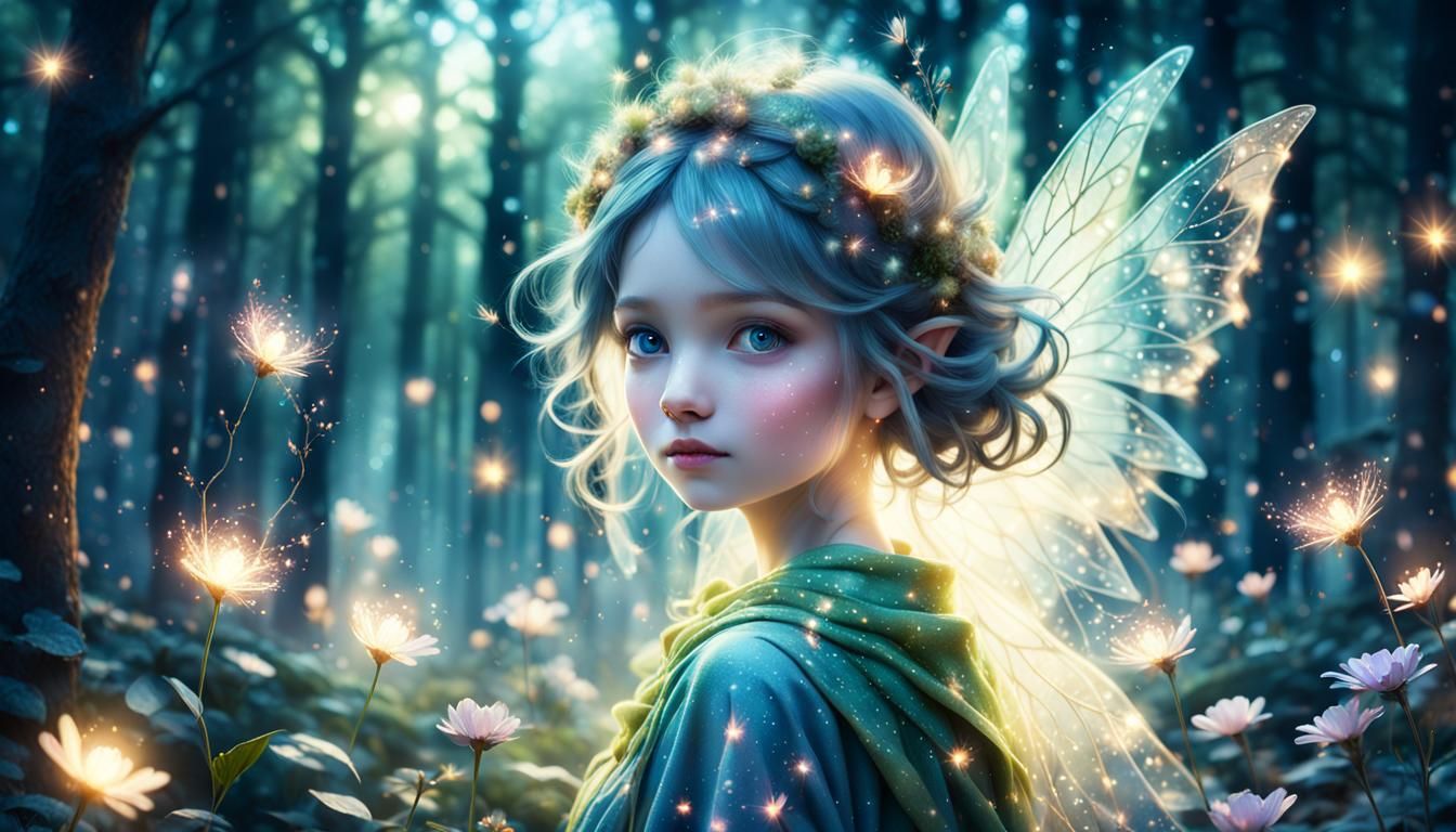 Spring Fairy in Forest, Fantasy Illustration