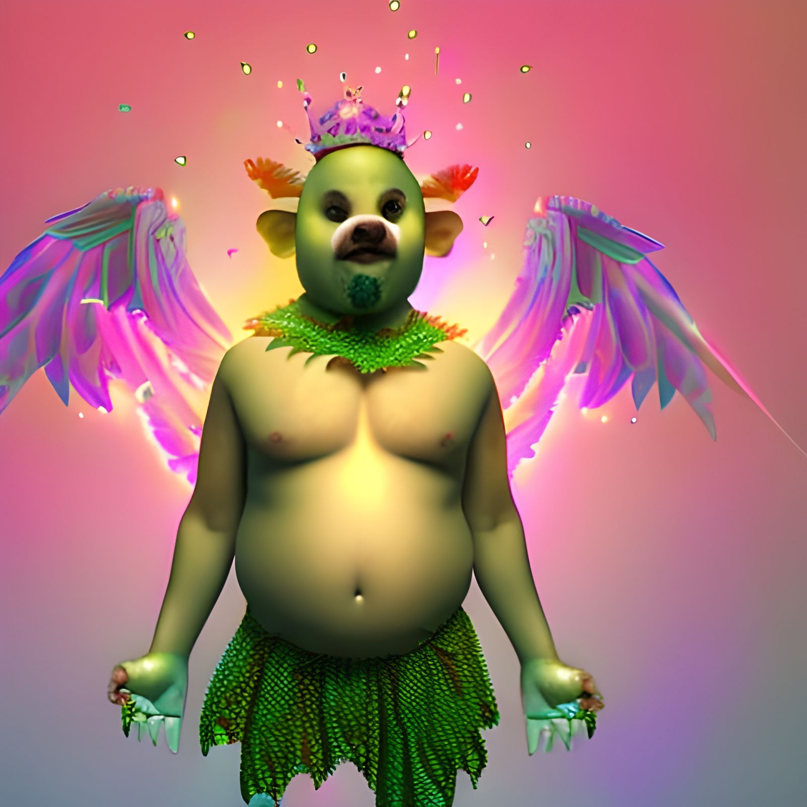 Pudgy Green Man Belly Dancing