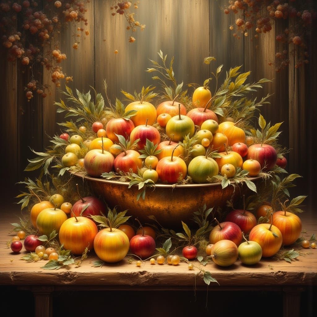 Magical Still Life of Fruit Bowl in Golden Light