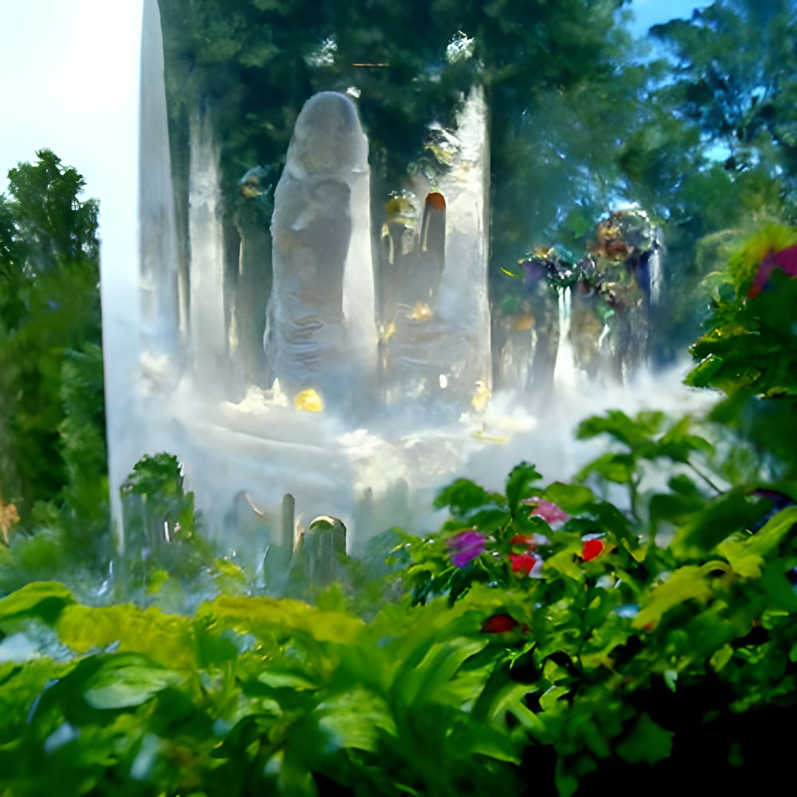 Monolith in Jungle Mist: Ethereal Fantasy Art