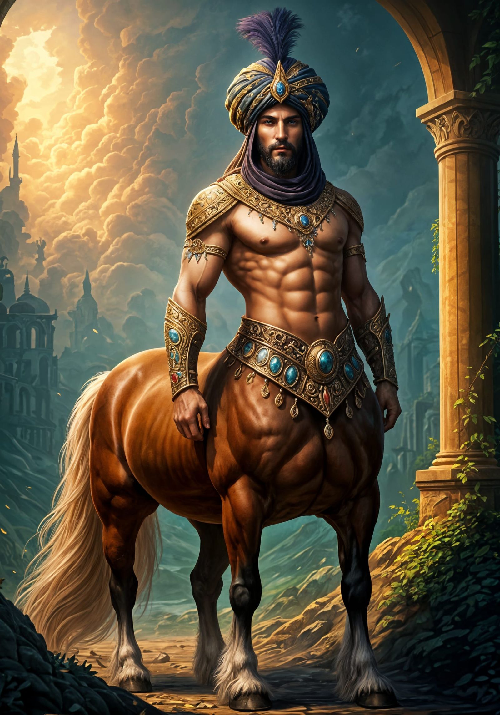 Mythical Centaur with Turban in Fantasy Setting