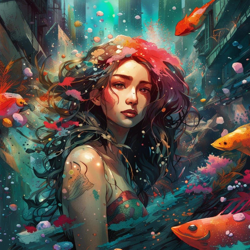 Colorful Mermaid in Digital Art Style