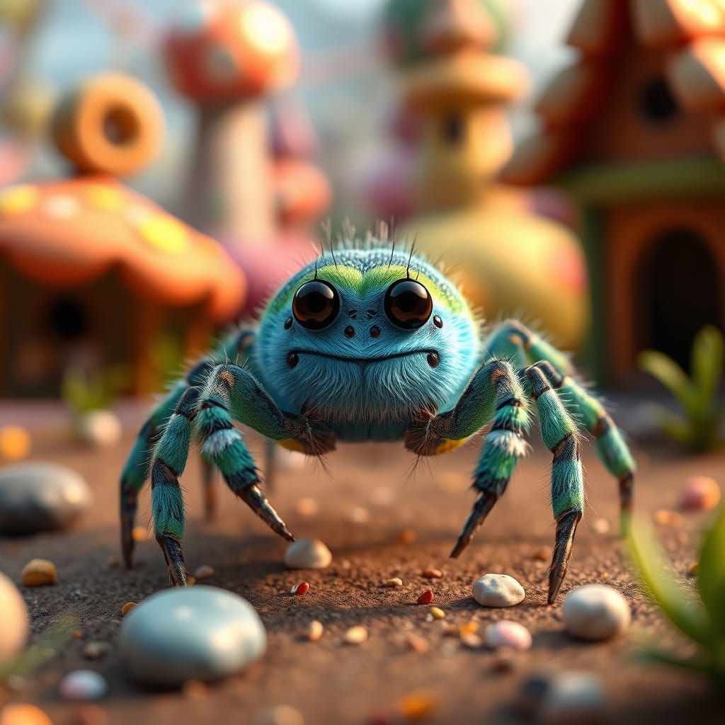 Adorable Jumping Spider in Candyland, Anime Style