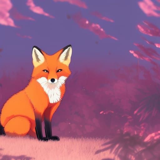 Coral Red Fox in Studio Ghibli Anime Style