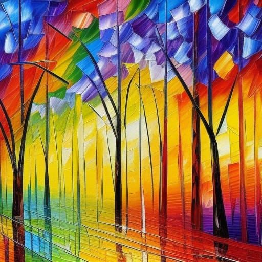 Rainbow Pattern in Expressionist Impasto Style