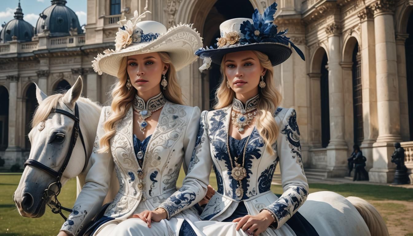 Hyperrealistic Portrait of Blonde Woman on Horse