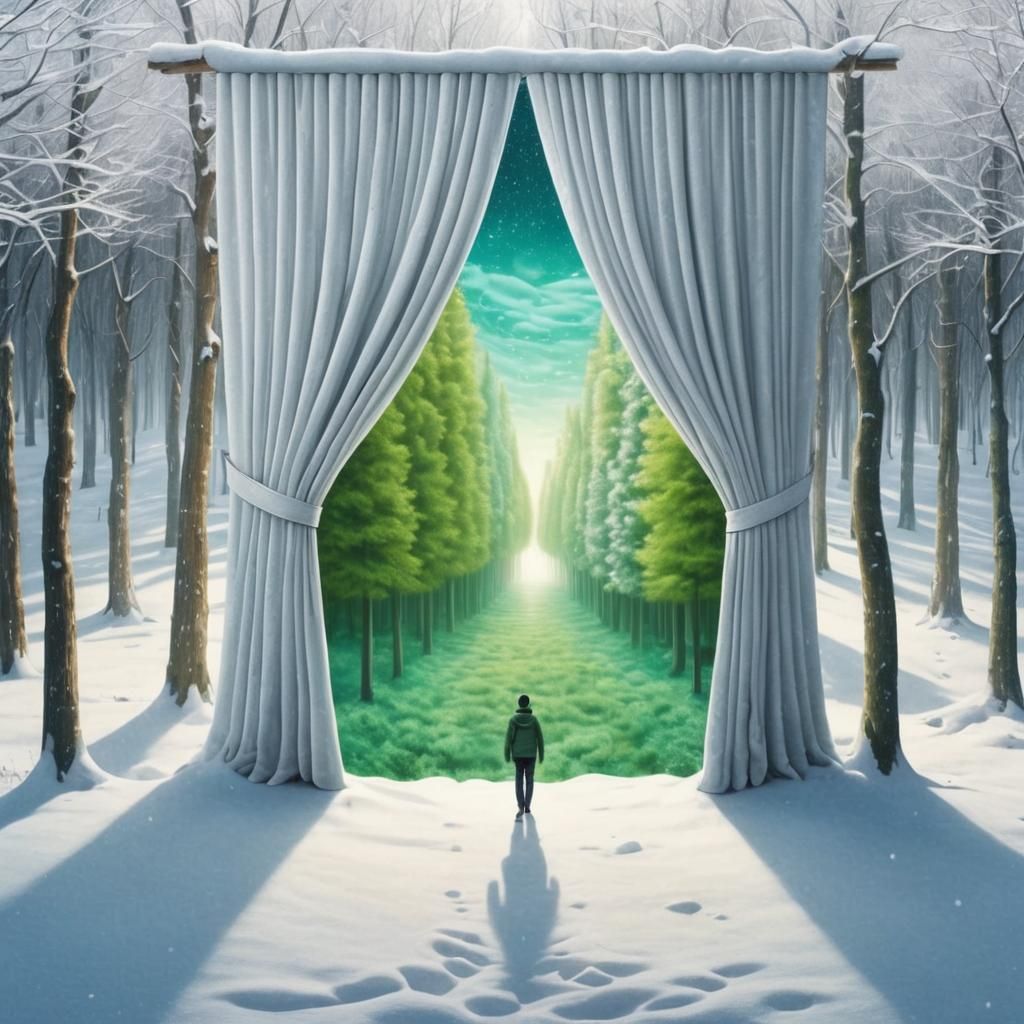 Surreal Winter Forest Opens to Spring, Digital Art