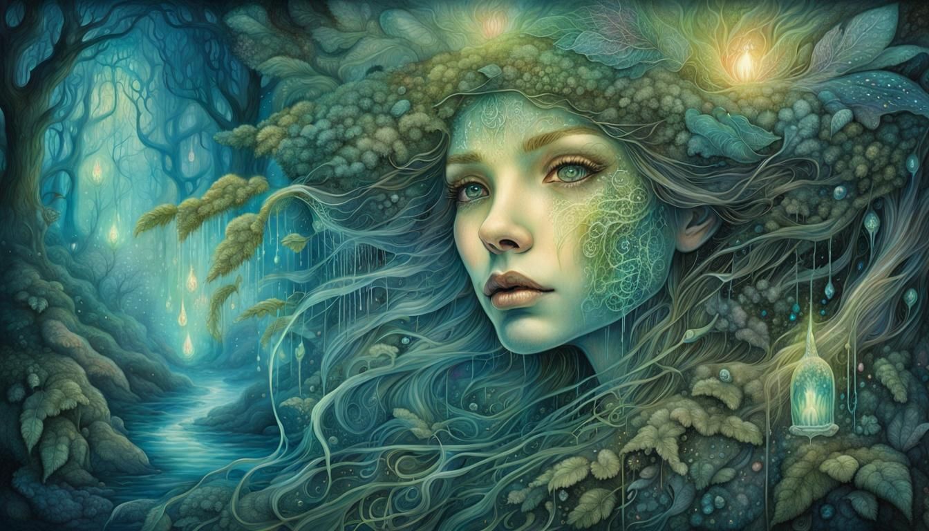 Ethereal Forest Spirit Dripping Ectoplasm, Ink and Gouache