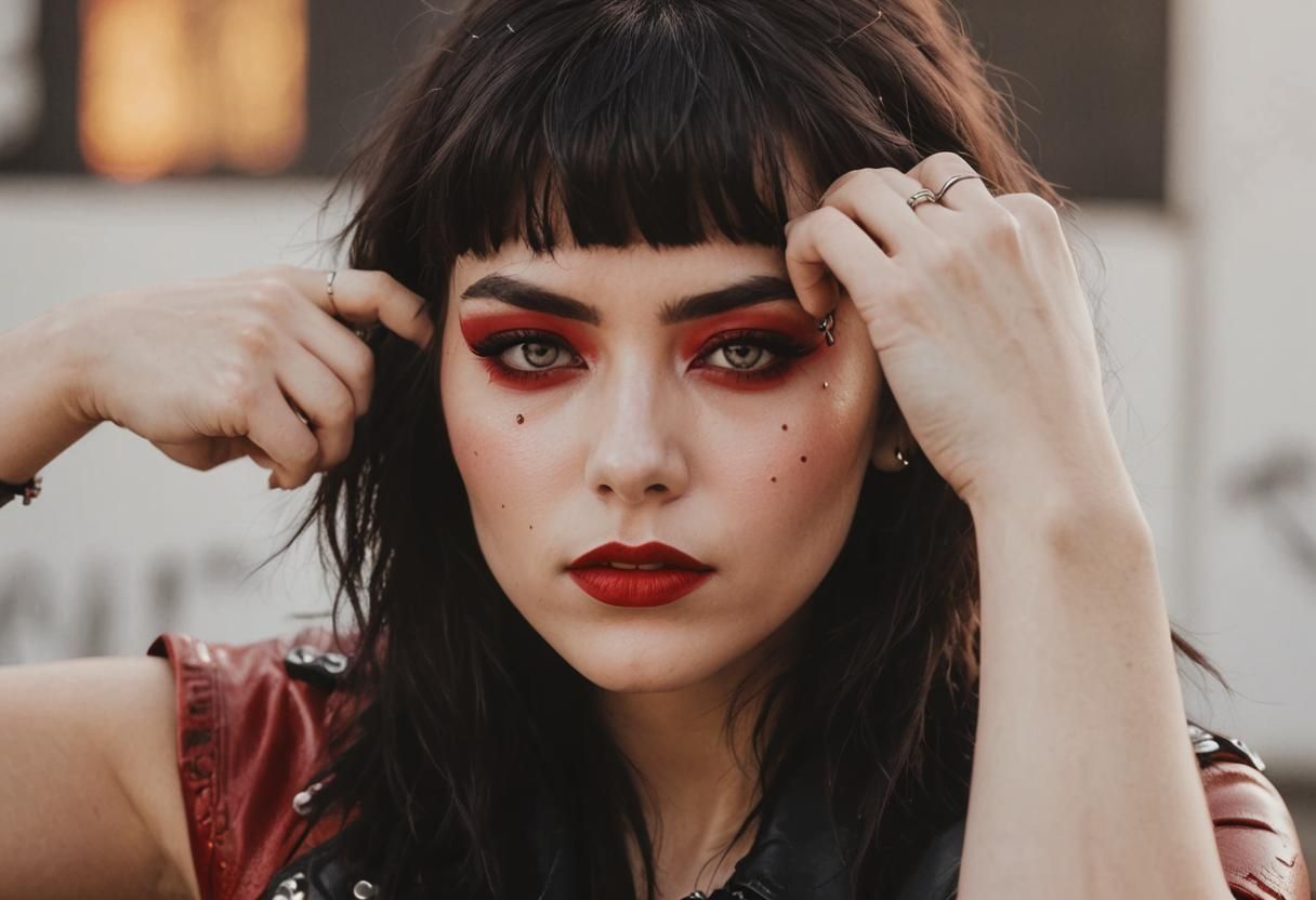 Dark Fantasy Girl Guitarist Portrait in Grunge Style