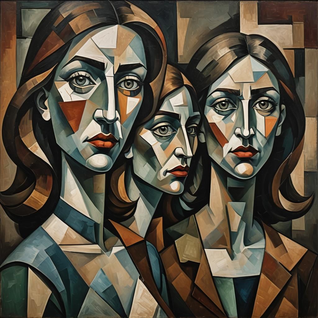 Cubist Portrait of Three Women in Picasso Style