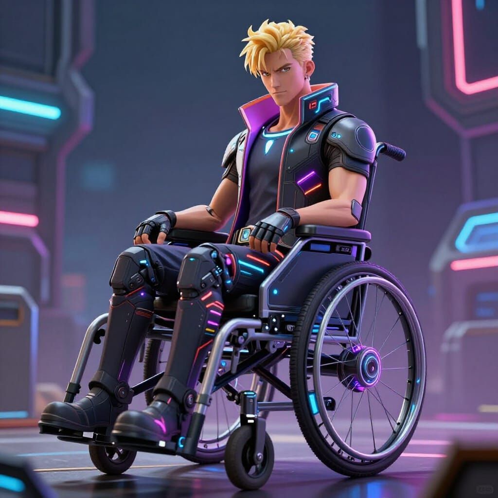 Professor X in Cyberpunk Wheelchair, Anime Style