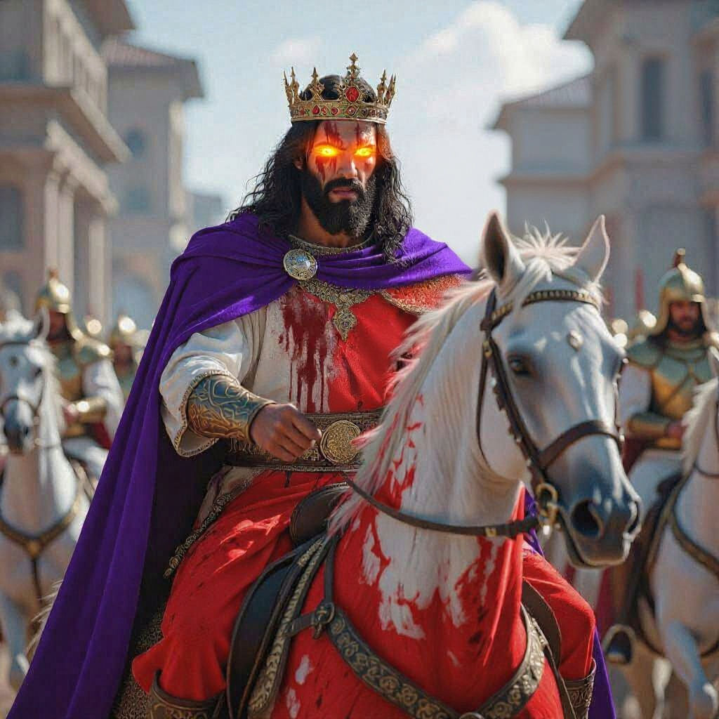 Jesus on White Horse Leading Army, 3D Render