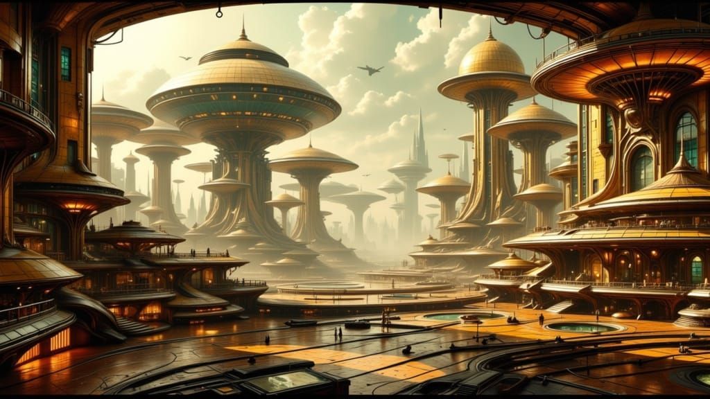 Alien Cityscape: Art Deco Meets Sci-Fi Futurism