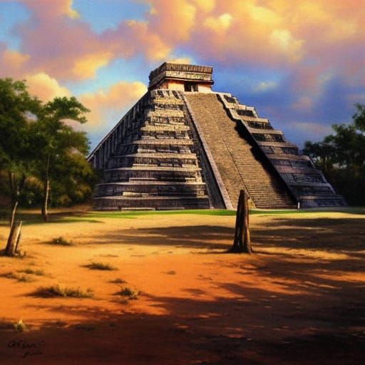 Conquistador at Chichen Itza Sunset Oil Painting