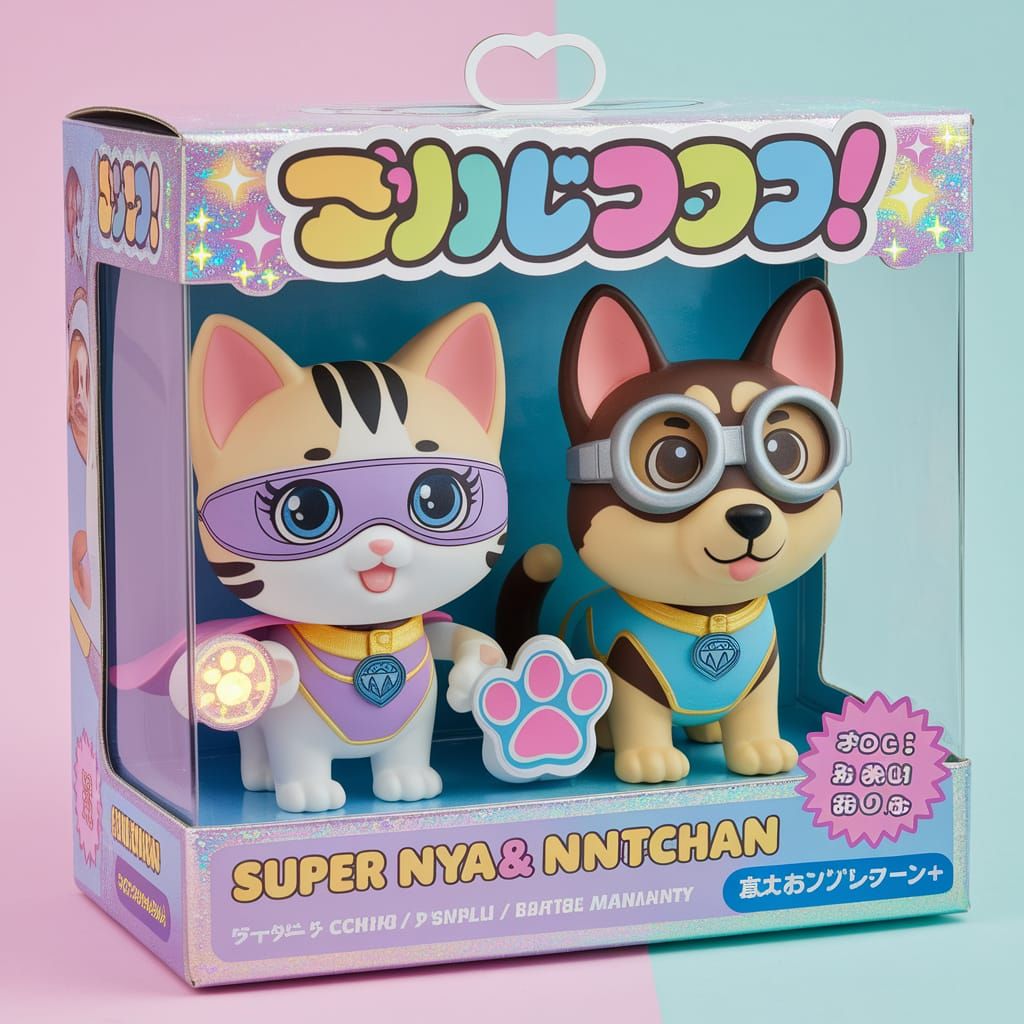 Kawaii Anime-Style Action Figure Box with Chibi Kitten Super...