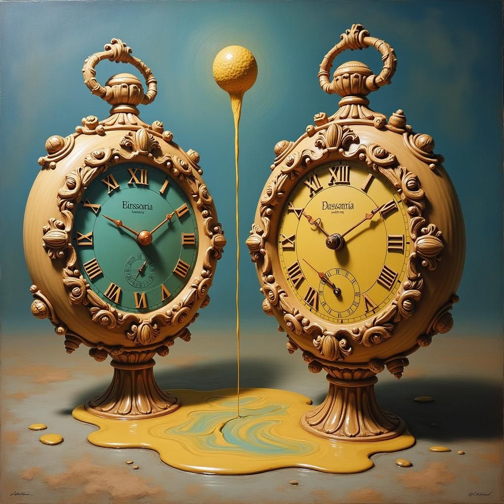 Melting Wooden Timepieces in Surrealist Style