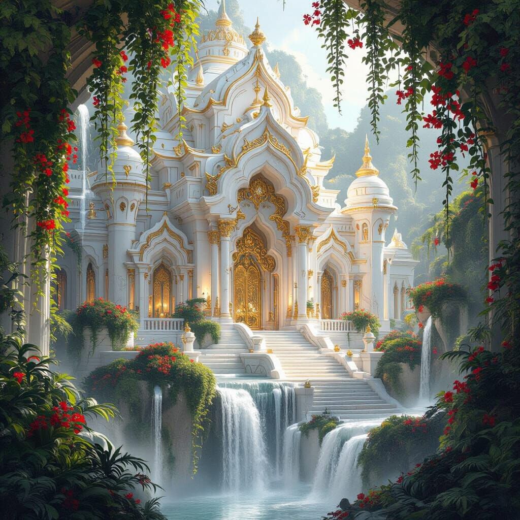 Majestic Fantasy Temple with Golden Details