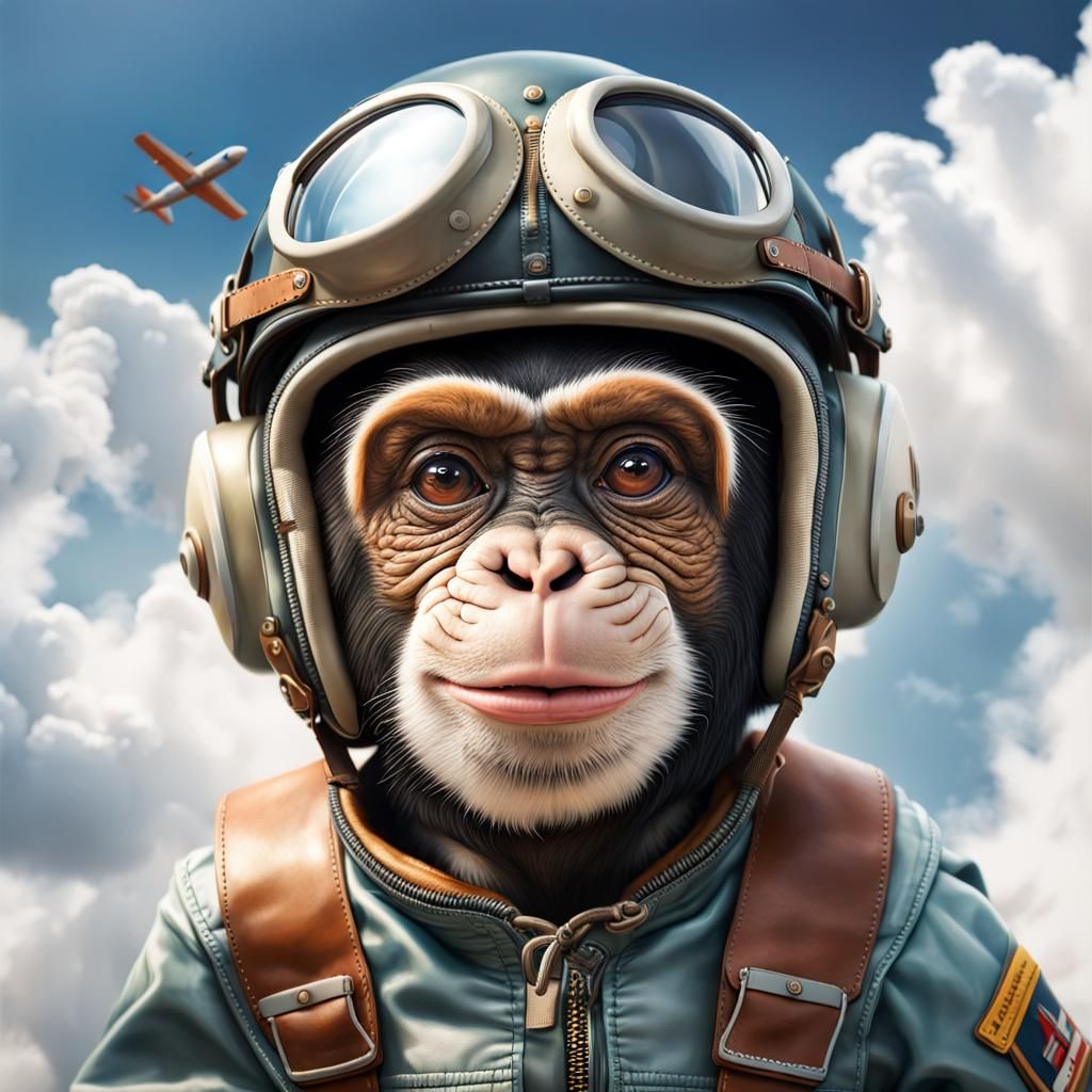 Chimpanzee Aviator in Vintage Flight Helmet