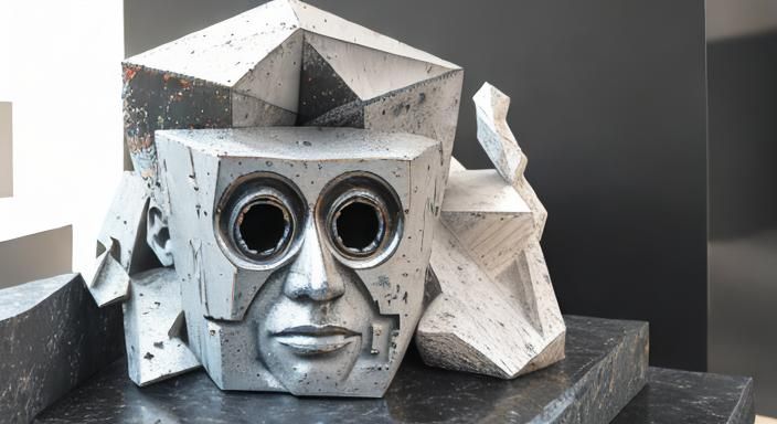 Cubist Portrait in Concrete, Digital Abstract Art