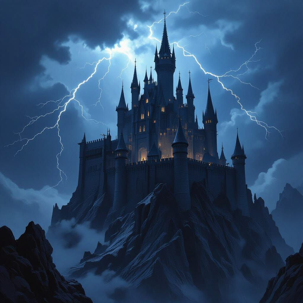 Dark Fantasy Castle on Mountain Peak