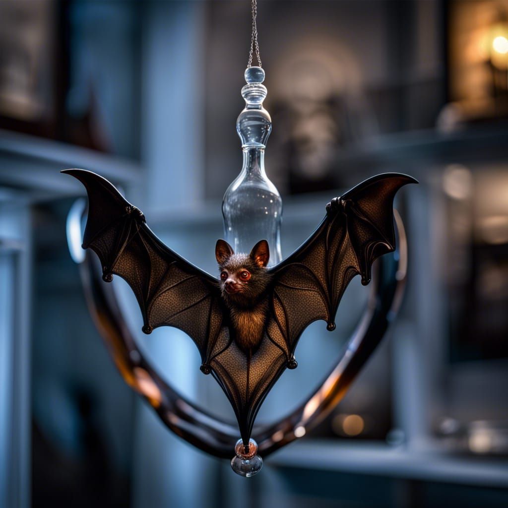 Blown Glass Bat and Tree in Moonlight