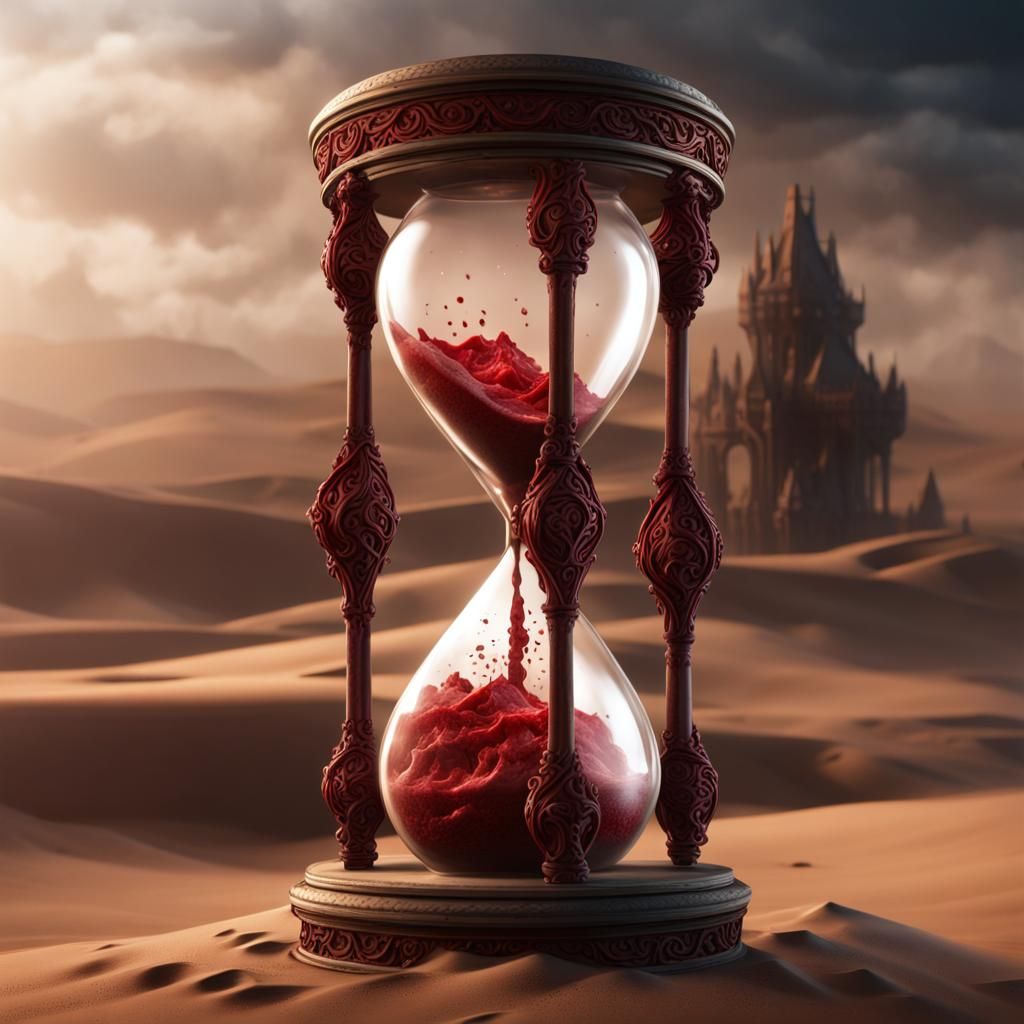 Hourglass Filled with Blood: Detailed Fantasy Art