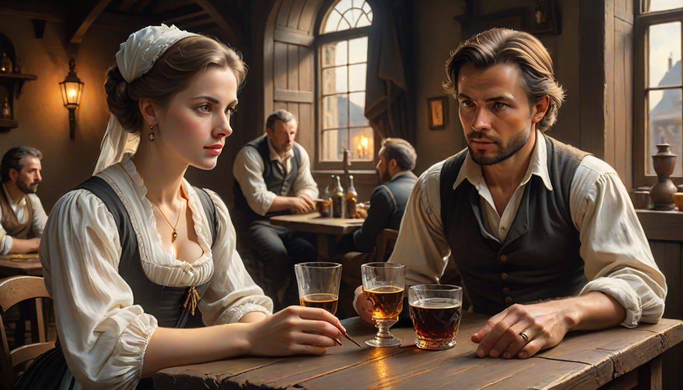 Traditional Tavern Scene in Earthy Tones