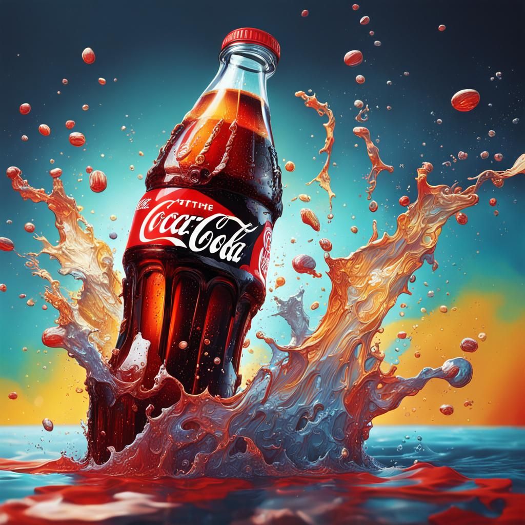 Hyperrealistic Coke Splash Art: Detailed Digital Painting