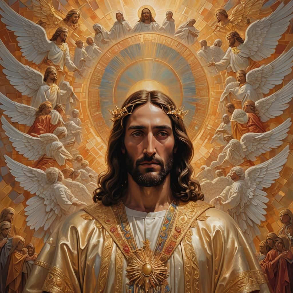 Resurrected Jesus Christ with Angels in Vivid Colors