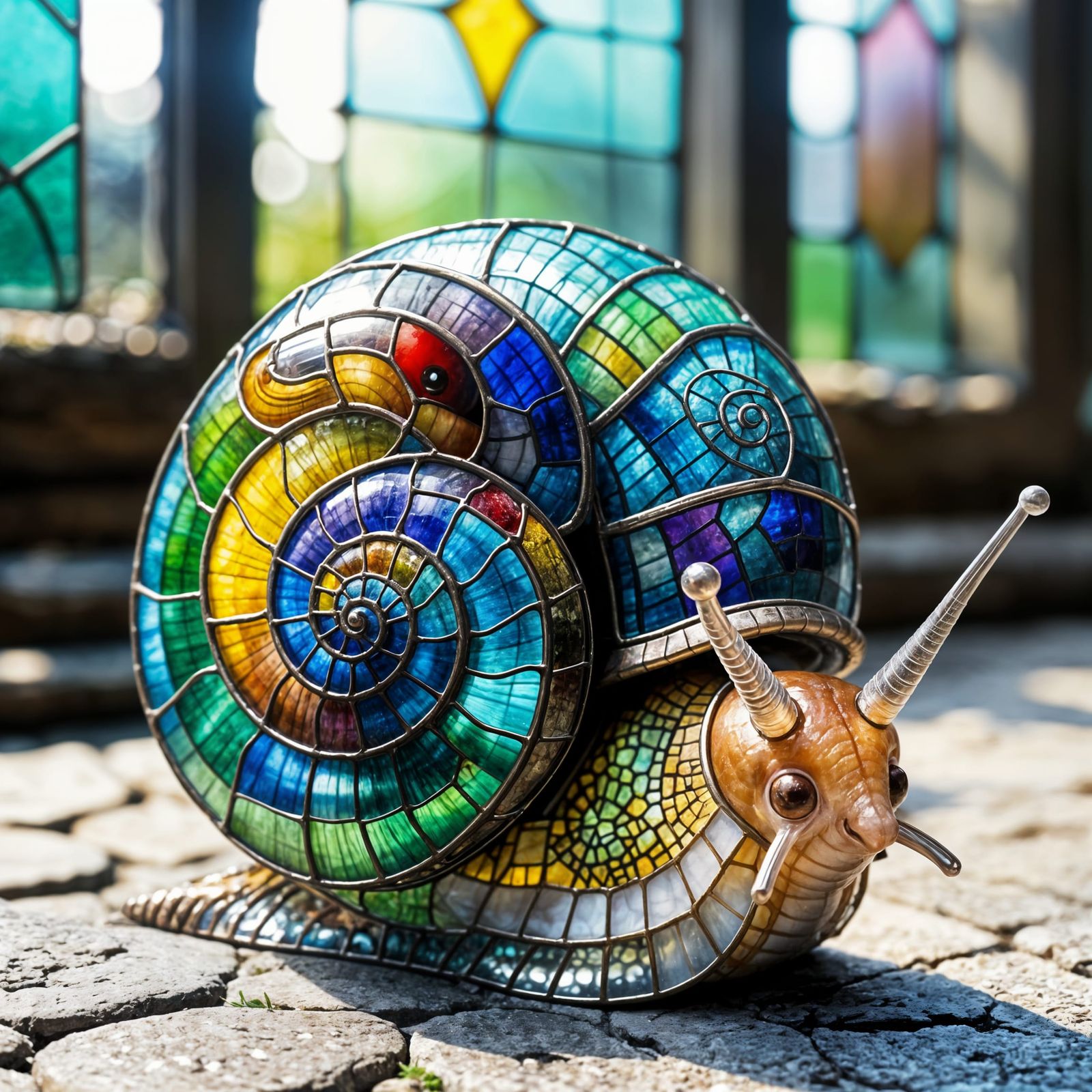Chibi Stained Glass Snail with Antennae